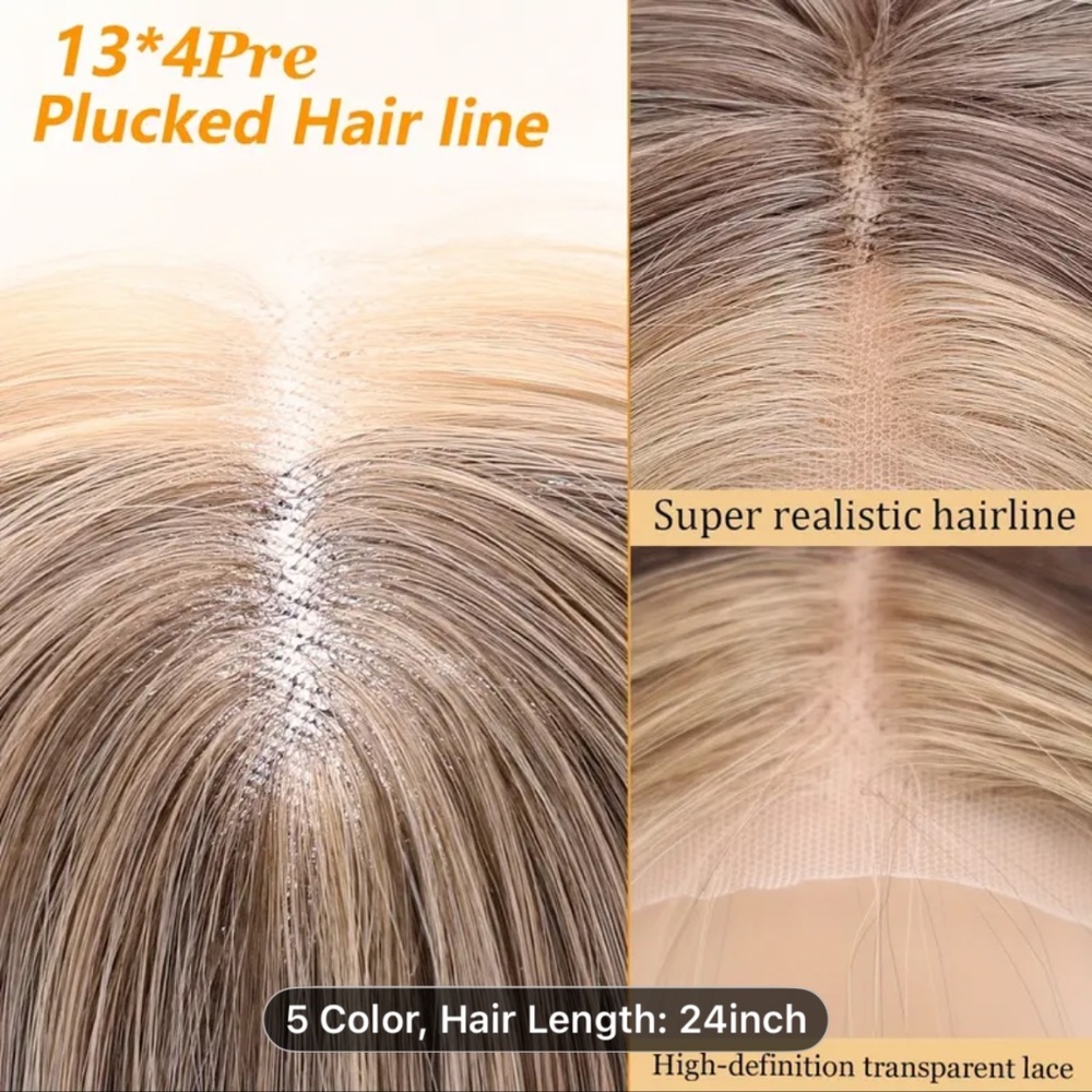 24” Ash Blonde Synthetic Lace Front Wig Long Straight Grey Lace Front Synthetic - Picture 3 of 11